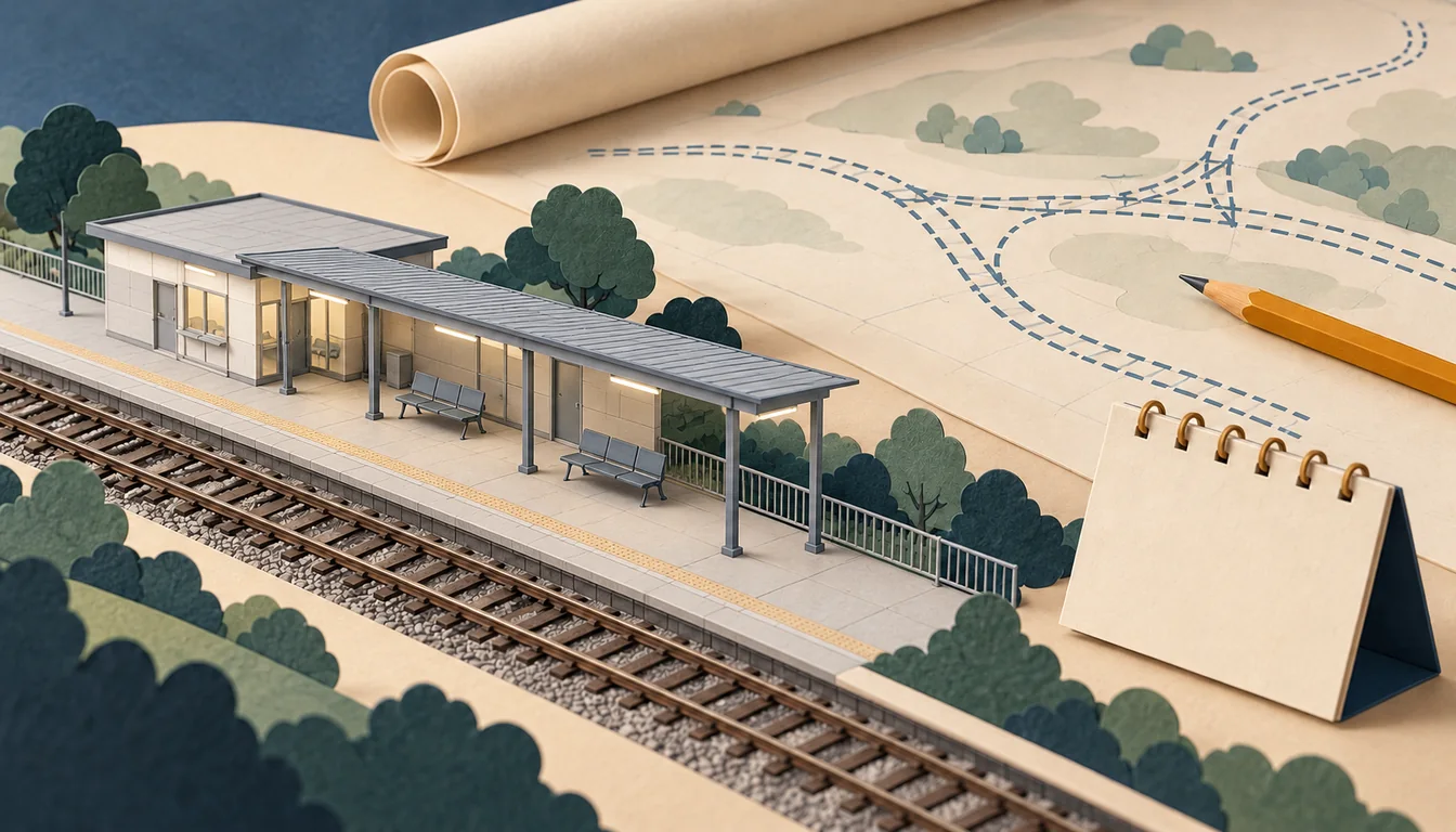 現在の鉄道と将来の延伸計画を分ける概念イラスト